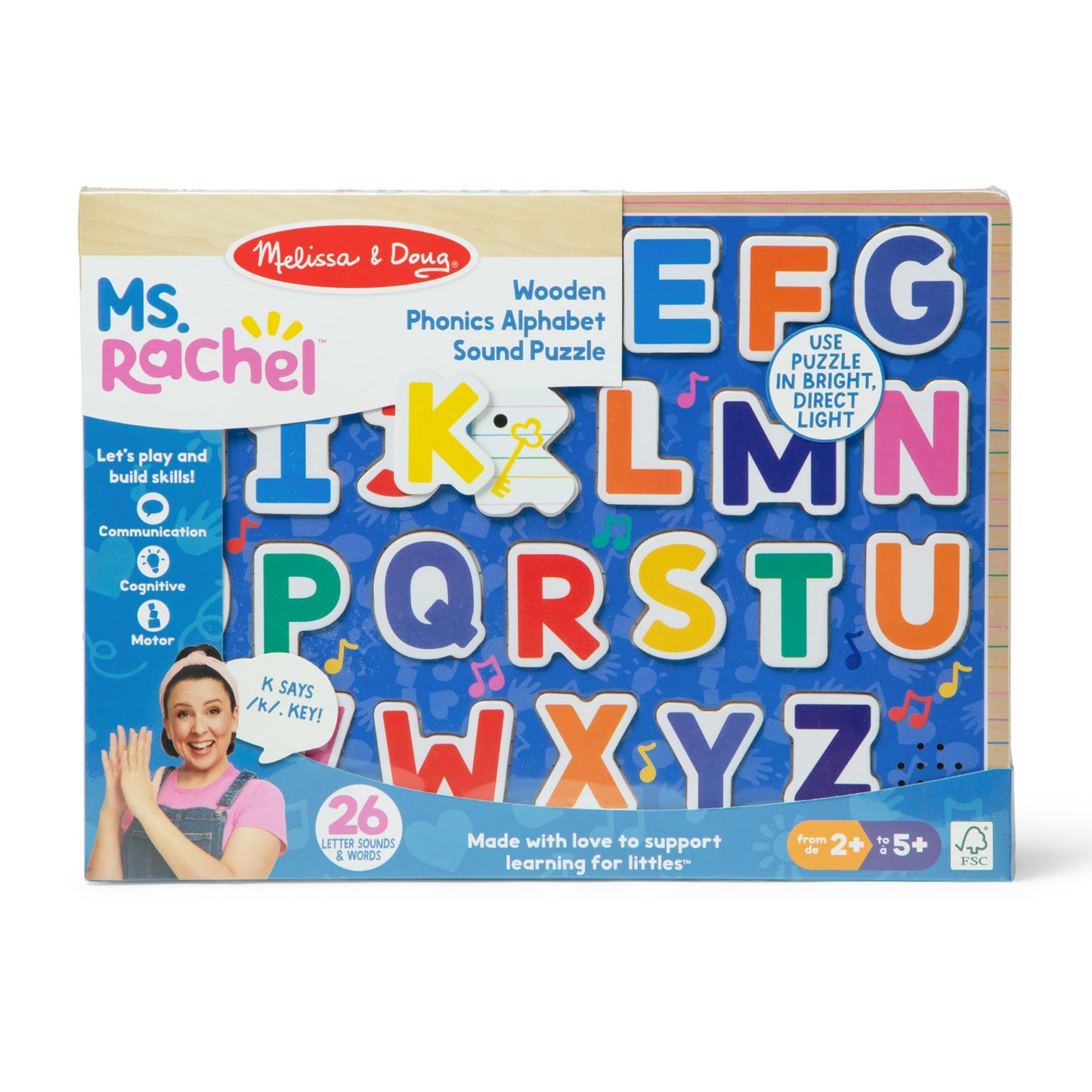 Melissa & Doug® Ms. Rachel™ Wooden Phonics Alphabet Sound Puzzle with Light-Activated Sound Effects, 26-Piece Toddler Toys for Boys and Girls Ages 2+ Years - FSC Certified