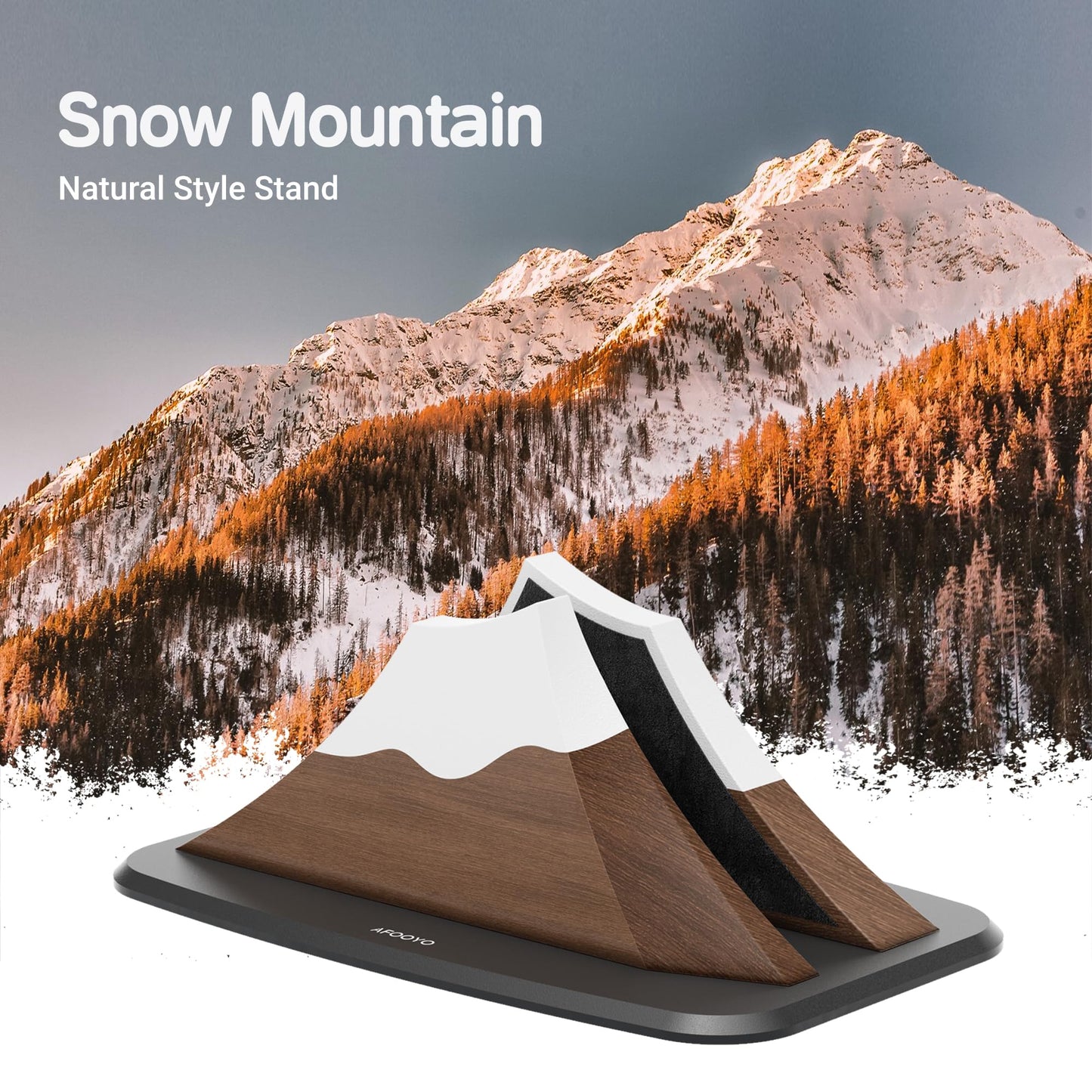 AFOOYO Vertical Laptop Stand - Snow Peak-Shaped Wooden Holder Dock Compatible with MacBook, Surface, Chromebook, Dell & More - Space-Saving Design for All Laptops,Walnut Finish