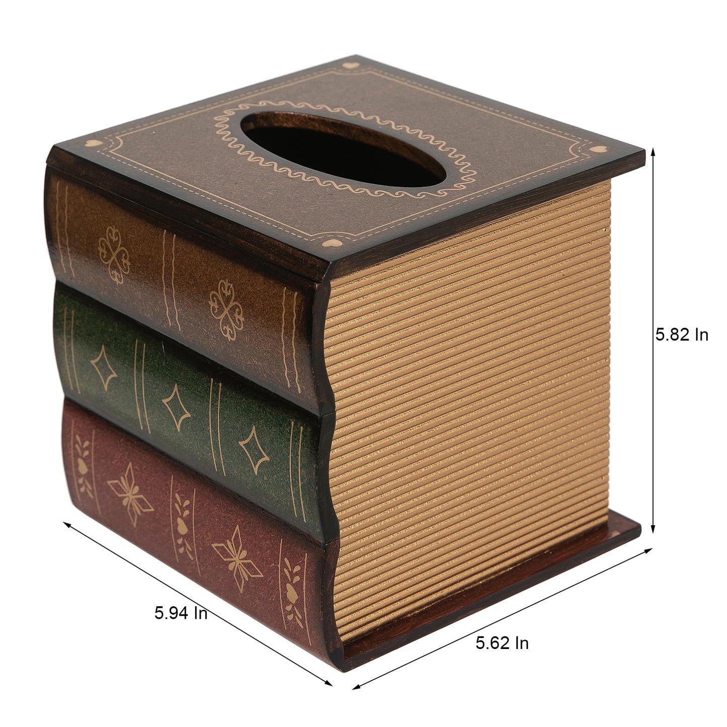 Crafted Classical Retro Wooden Antique Book Tissue Box Cover Square Tissue Holder Dispenser Paper Cover Case Napkin Holder Home Decor for Bathroom Living Room Office car Kitchen (Brown)