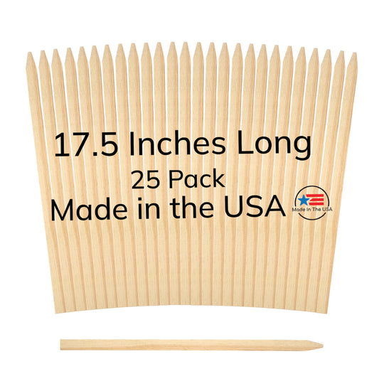 25 Pack Wooden Garden Stakes, 17.5" Long x 3/4" Wide, Made in USA Pine Plant Markers, Chisel Point Yard Stakes for Gardening, Landscaping, Row Labels, Signs & Crafts