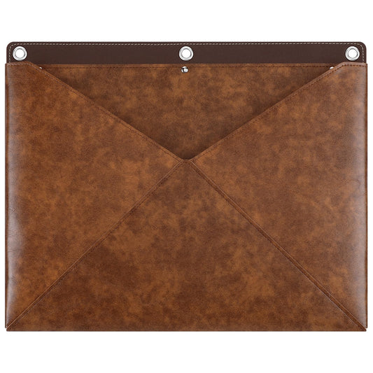 Huhumy Rustic Wall File Organizer Full Grain Leather Vintage Holder for Documents 3 Ring Binder Wall Mounted File Holder Hanging Leather Portfolio Organizer for Office Mail Letters Invoices Envelopes