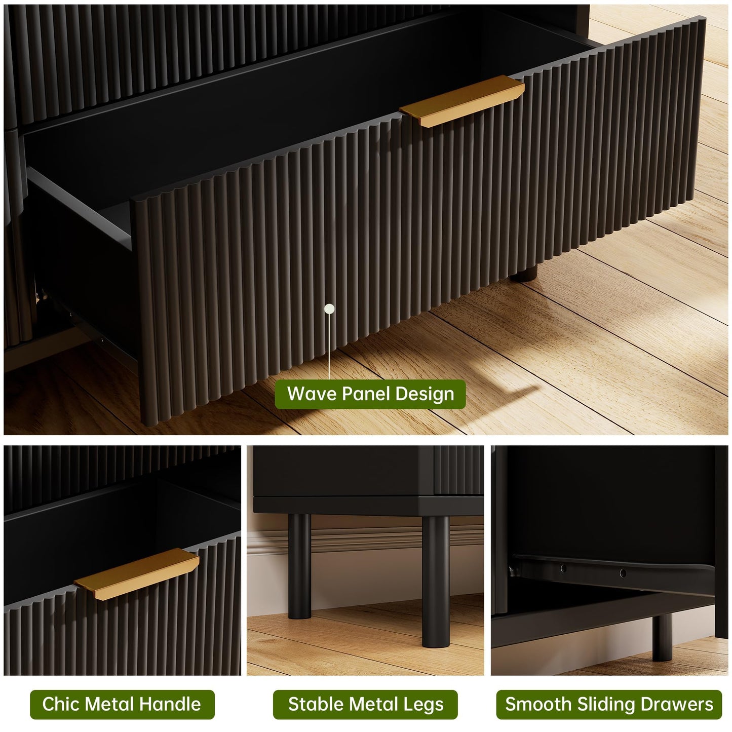 Garvee 29.9'' Tall Fluted Closet Dresser Organizer with 6 Drawers,Black