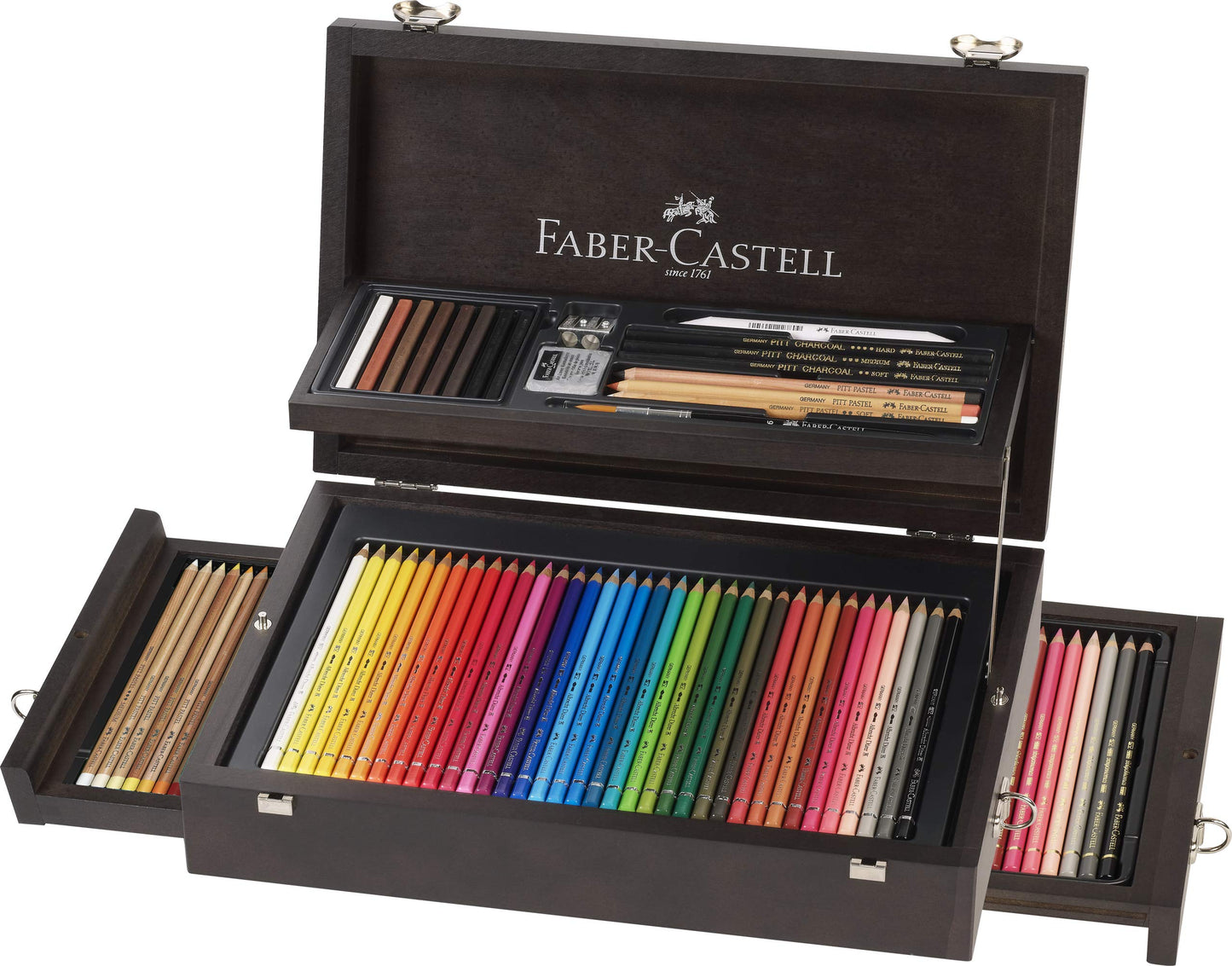 Faber-Castell Art & Graphic Collection, Multicoloured, Wooden Case Of 125, For Art, Craft, Drawing, Sketching, Home, School, University, Colouring