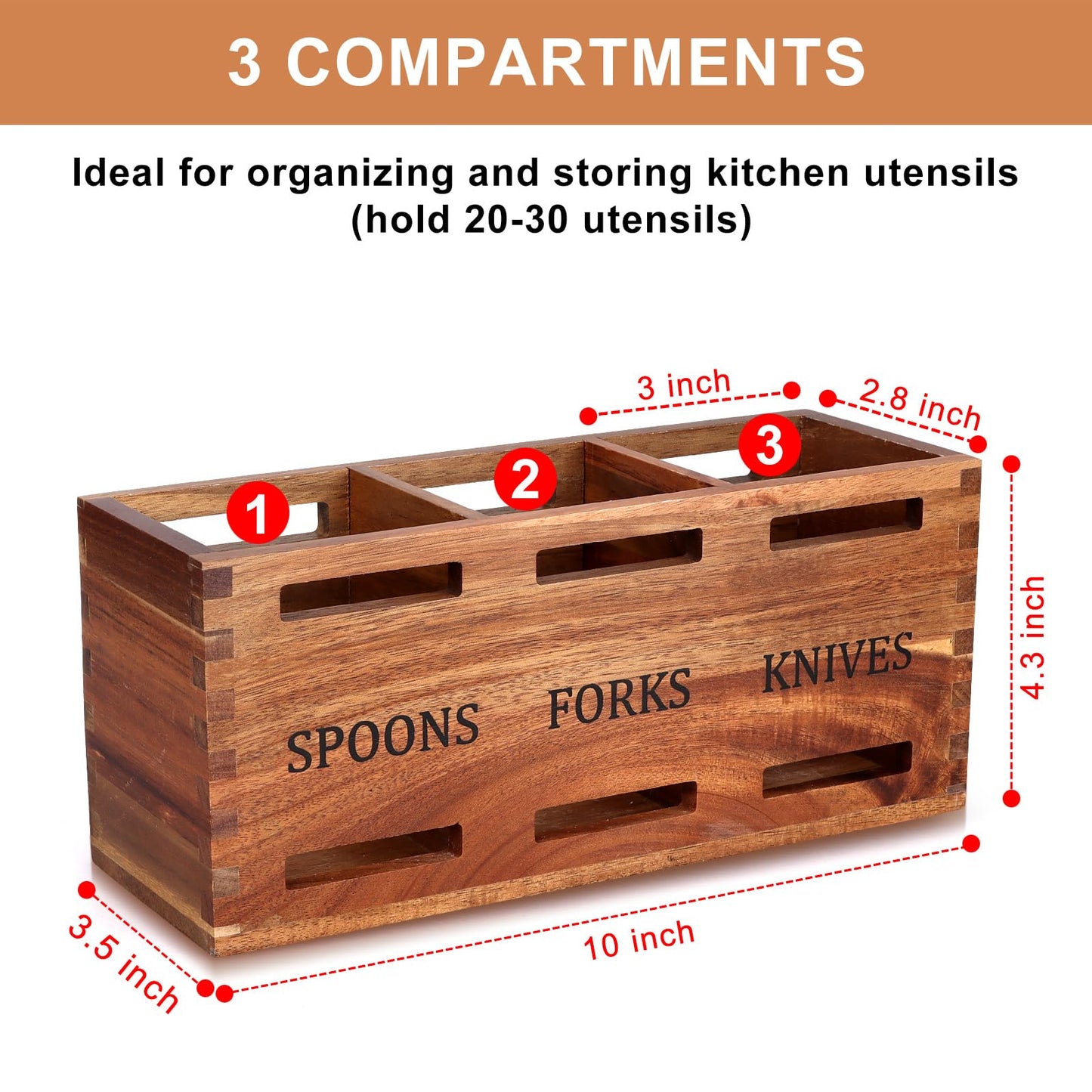 Gtencemen Acacia Wood Silverware Caddy Wooden Flatware Cutlery Holder Silverware Organizer Storage Small Utensil Holder for Kitchen Counter Spoon and Fork Holder Flatware Utensil Caddy for Party