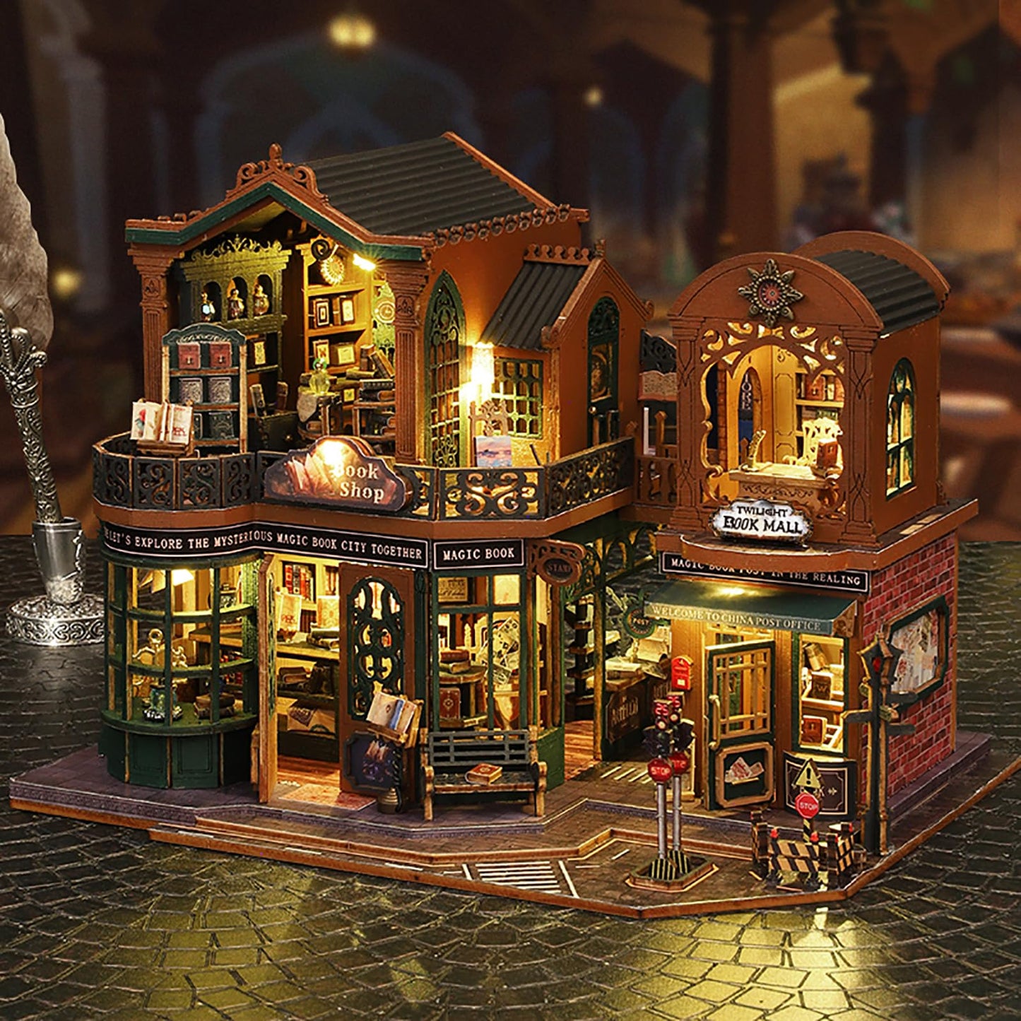 DIY Book Nook Kit - DIY Miniature Dolls House Kit with Furniture and LED Light, 3D Puzzle Wooden Art Bookends, Model Kits for Adults to Build (Twilight Bookstore)