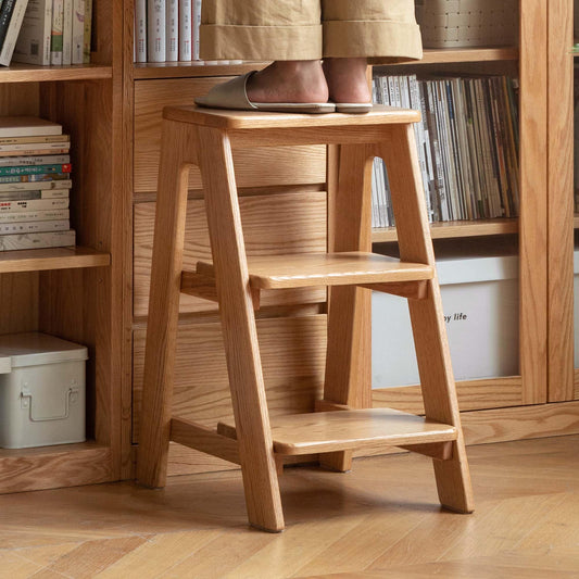YESWOOD 100% Solid Oak Wood 3 Step Stool, Multifunctional 3-Tier End Table Nightstand Plant Stand Counter Barstool Dining Stool for Living Room Bedroom Kitchen (Natural Oak, 3-Tier)