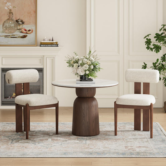 MALOL Modern Wooden Dining Chairs Set of 2, Upholstered Fabric Kitchen Chairs with Sculptural Backrest, Mid-Century Farmhouse Dining Room Chairs with Solid Wood Legs, Beige