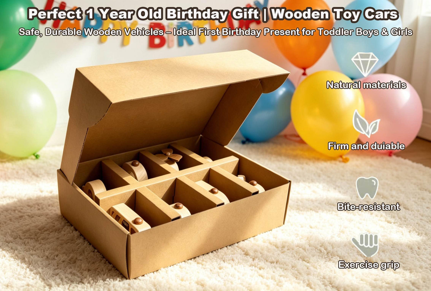 OKULLYSH 8PCS Wooden Baby Toys Montessori Cars FSC Gift Boys Girls 1-3