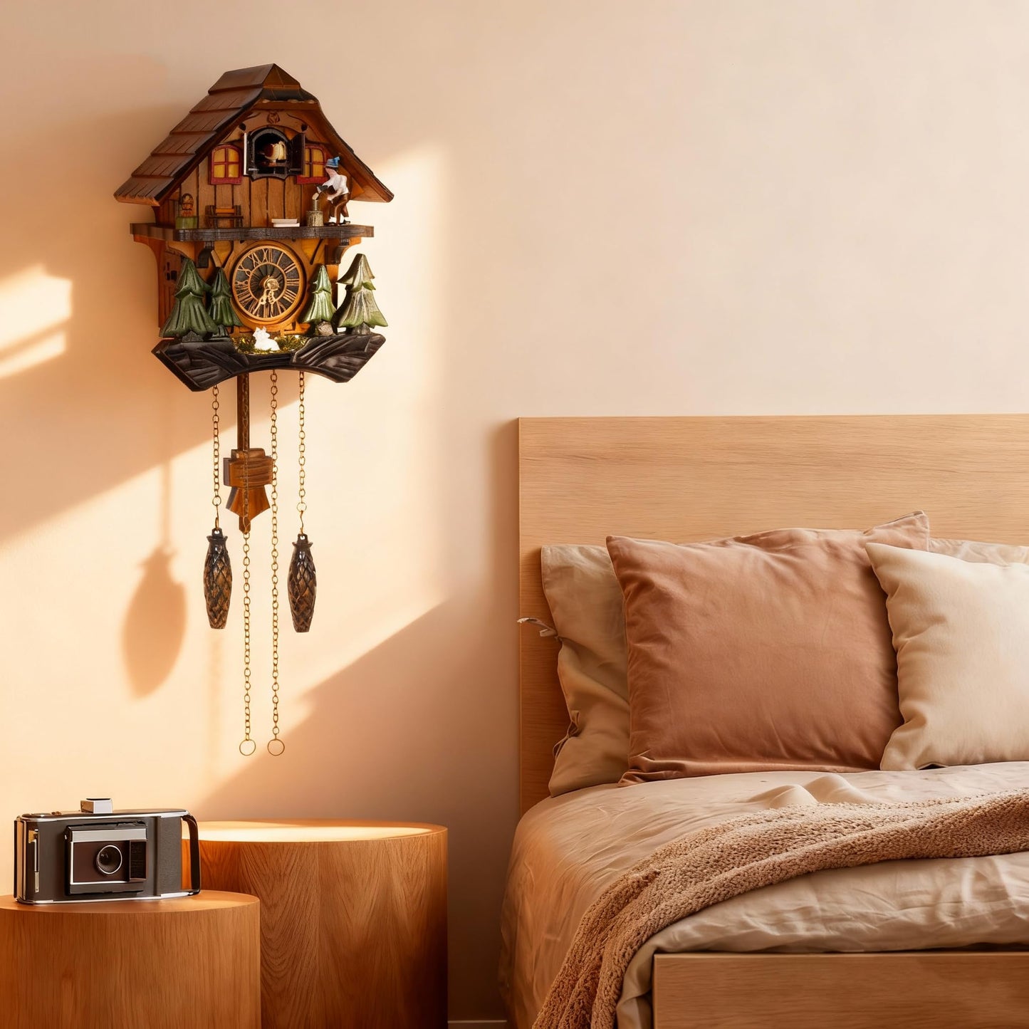 Cuckoopro Cuckoo Clock, Black Forest Style Wooden Pendulum Quartz Wall Clock, Volume Control, Night Silent, Gift Package, Professional Service
