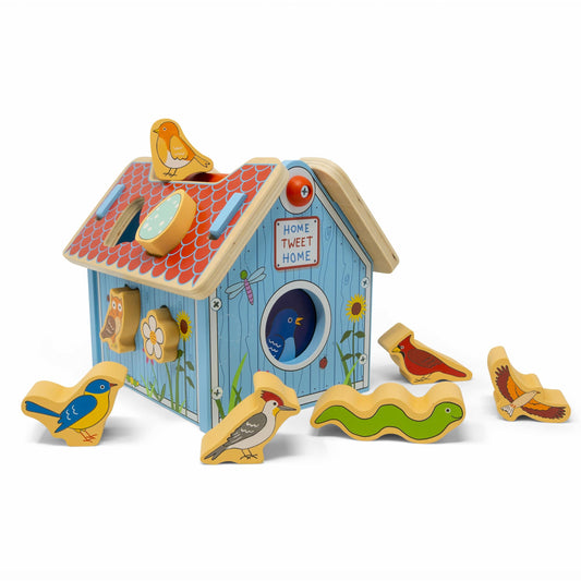 Jack Rabbit Creations Wooden Bird House Shape Sorter – Built-in Handle, Removable Roof – Non-Toxic, Certified Wood – Fine Motor Toddler Toy, Birthday Gift, Ages 18+ Months