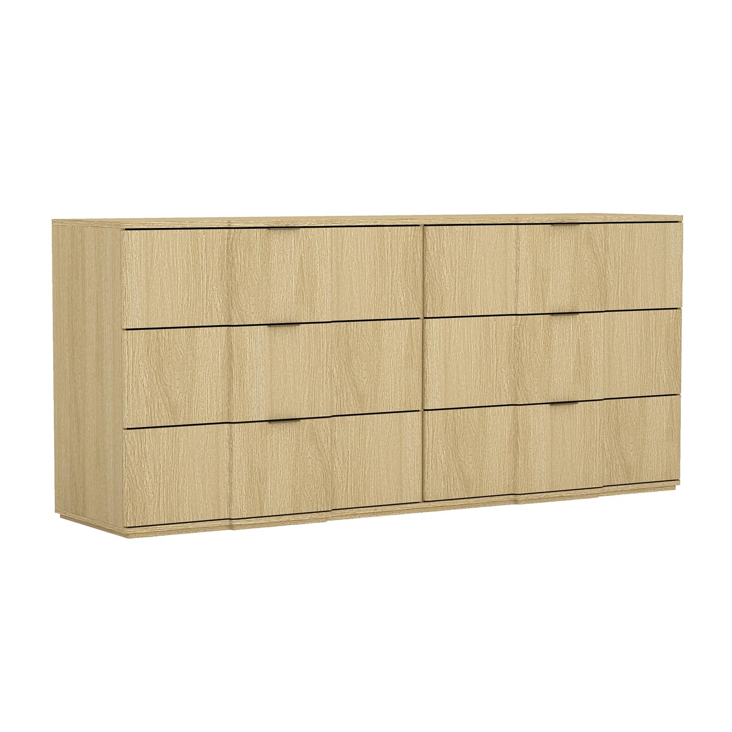 Manhattan Comfort Clive 72” Modern 6 Drawer Dresser, Wide Chest of Drawers with Sculpted Fluted Front & Accent Recessed Handles, Doubles as 70” TV Stand, Natural Oak and Gold
