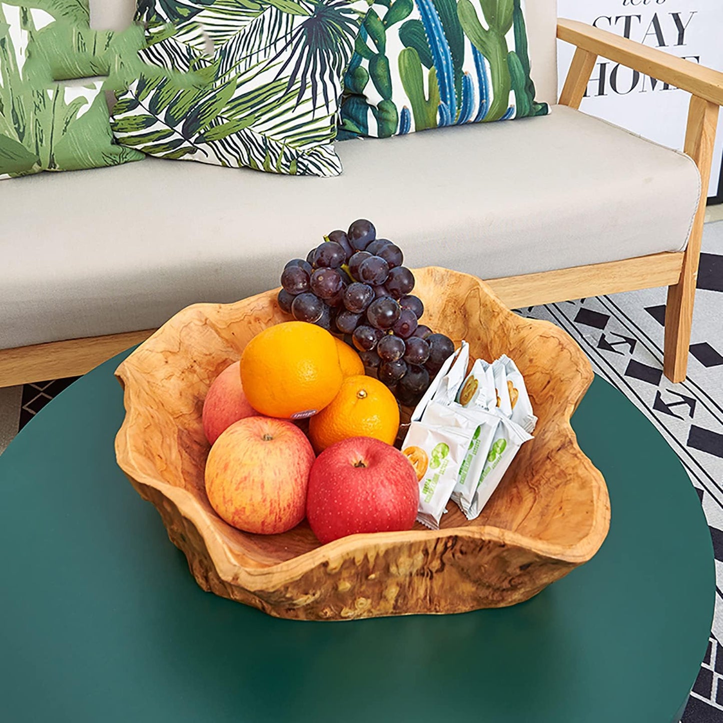 JFFLYIT Creative Wood Bowl Root Carved Bowl Handmade Natural Real Wood Candy Serving Bowl (12"-14")