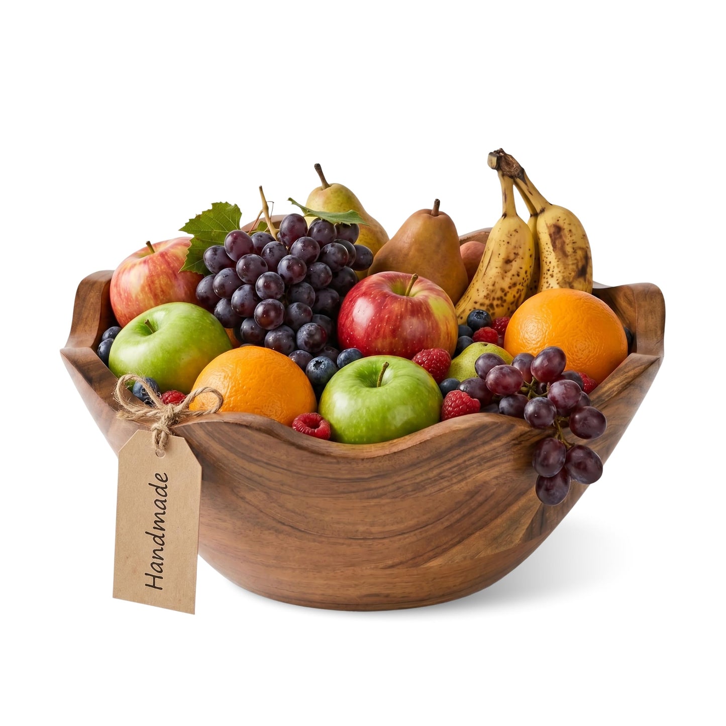 Mela Artisans 10 in Wide x 4 in Tall Scalloped Mango Wood Bowl – Hand-Carved Decorative Serving and Fruit Bowl with Visible Wood Grain for Kitchen Counter, Snacks, Bread and Home Decor