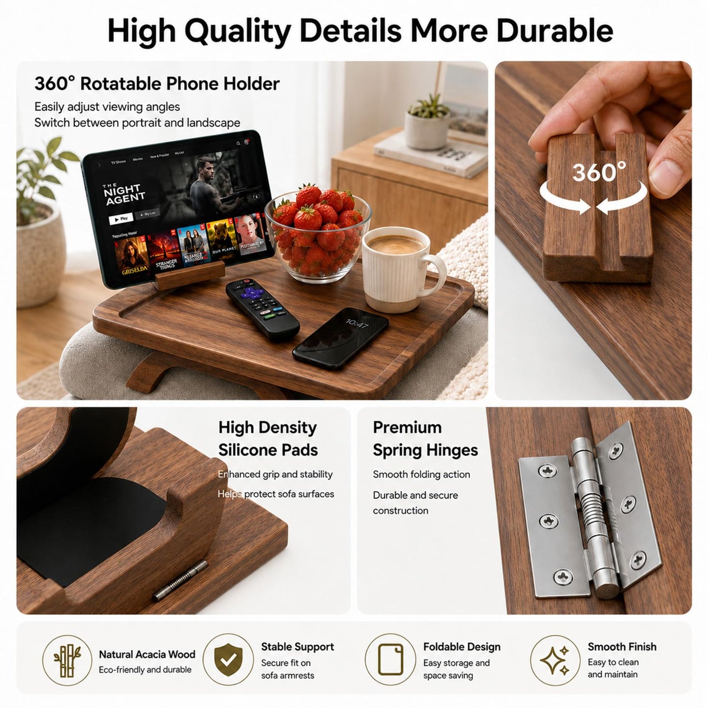 Couch Trays & Sofa Armrest Table - Multi-Functional Arm Trayes for Couch, Perfect Sofa Arm Tray Table for Snacks & Drinks