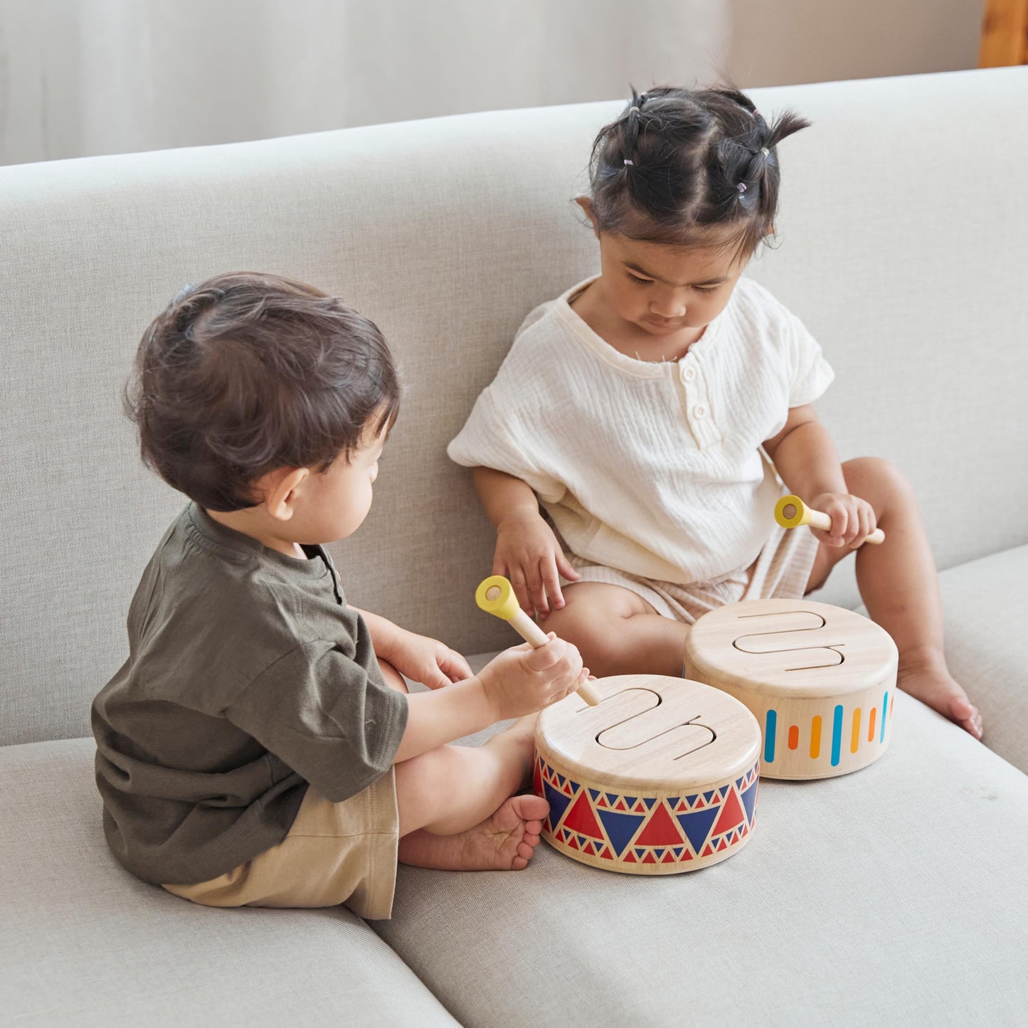 PlanToys® Solid Drum Wooden Musical Toy for Toddlers | Pretend Play Instrument for Kids | Eco-Friendly Percussion Toy for Coordination, Creativity & Early Learning Development