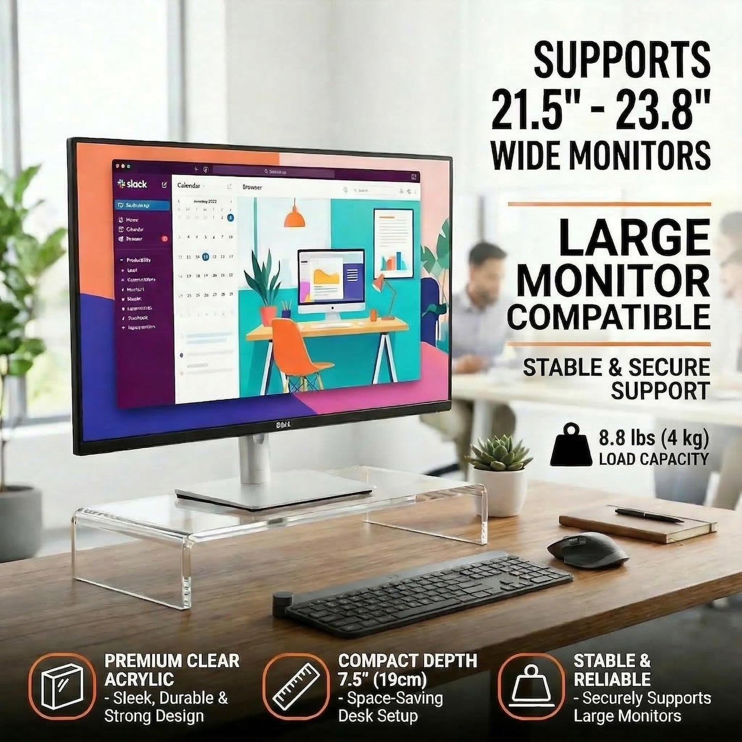 Japard Acrylic Monitor Stand, Premium Large Monitor Riser 20 inch, Crystal Clear Acrylic Computer Stand Laptop Desk Stand for Home Office Printer TV Screen Keyboard Storage