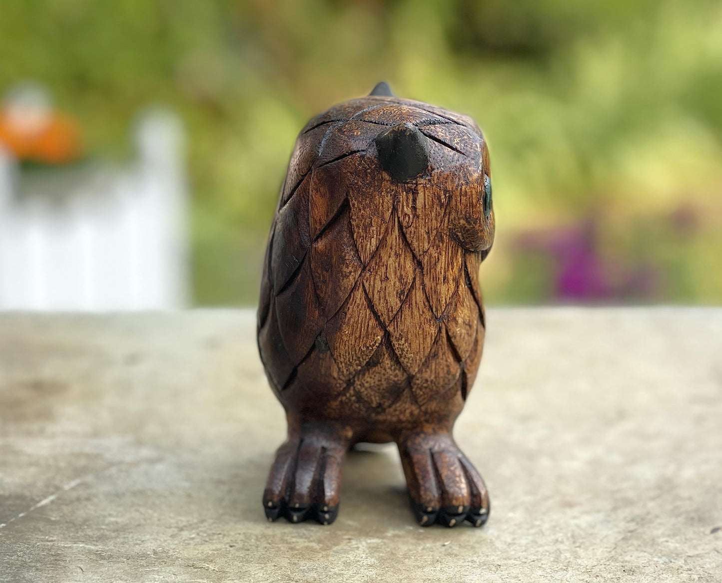 Land of Simple Treasures Hand Carved Owl Figurine - Wood Owl Sculpture - Whimsical Wooden Bird Animal Statue - Rustic Wise Barn Owl Decor - 5 Inch (Barn Owl - Right)