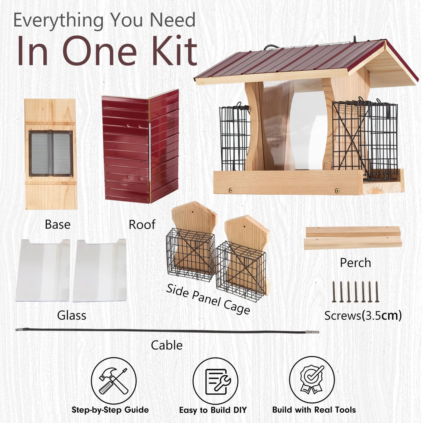XL Hopper Bird Feeder for Outside - DIY Birdfeeder Kits for Adults to Build - Ranch Feeder W/Suet Cages - Heavy Duty 3/4" Red Cedar - Longtime Durability - 10 Lbs Compacity, 13" Size