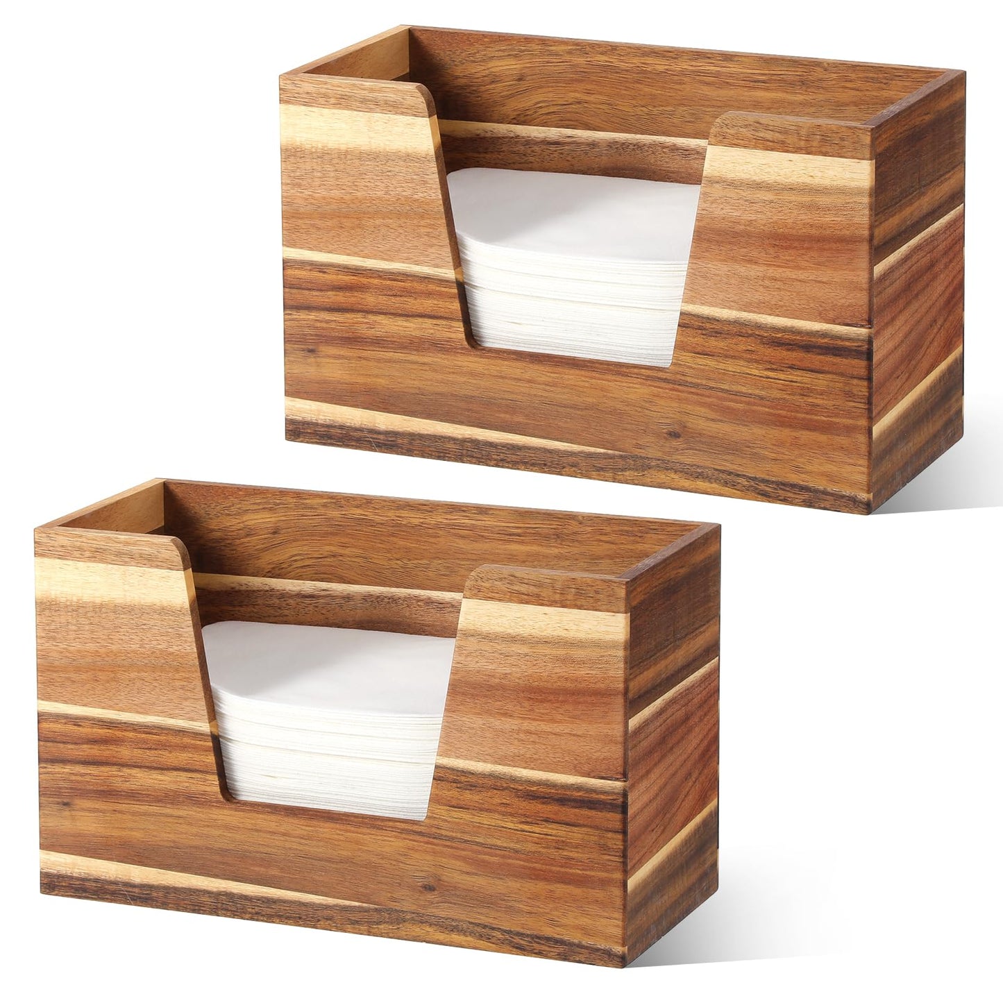 2 PCS Wood Paper Towel Dispenser Countertop, 11"L×4.5"W×6.6"H Large Napkin Holder Side Opening Paper Towel Holder for Bathroom Kitchen Napkins Holders for Table Country-Style Restaurants Decor
