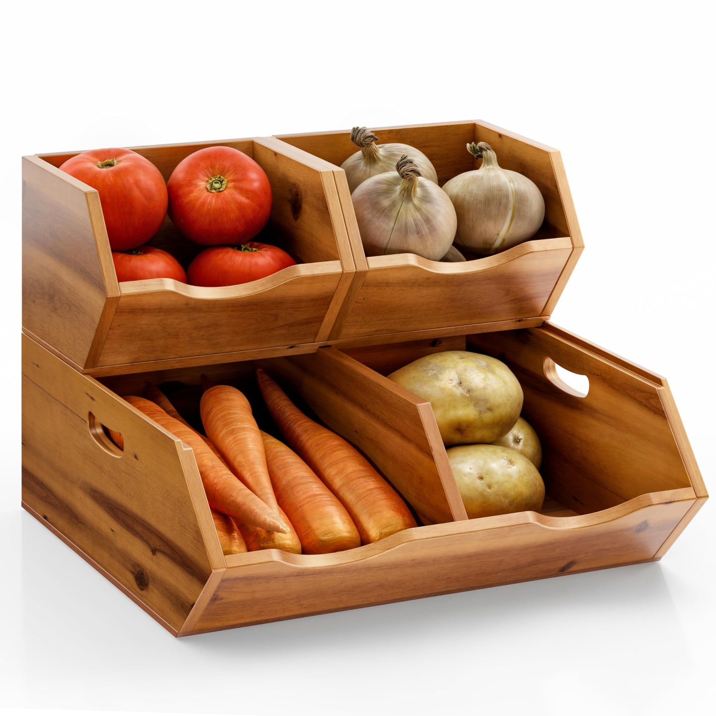 HOLANA Acacia Wood Potato and Onion Storage Bin, Potato Storage, Pantry Baskets, Vegetable Storage, Onion and Potato Storage Bins, Wooden Pantry Bins, Stackable Potato Bins (Patent Pending)