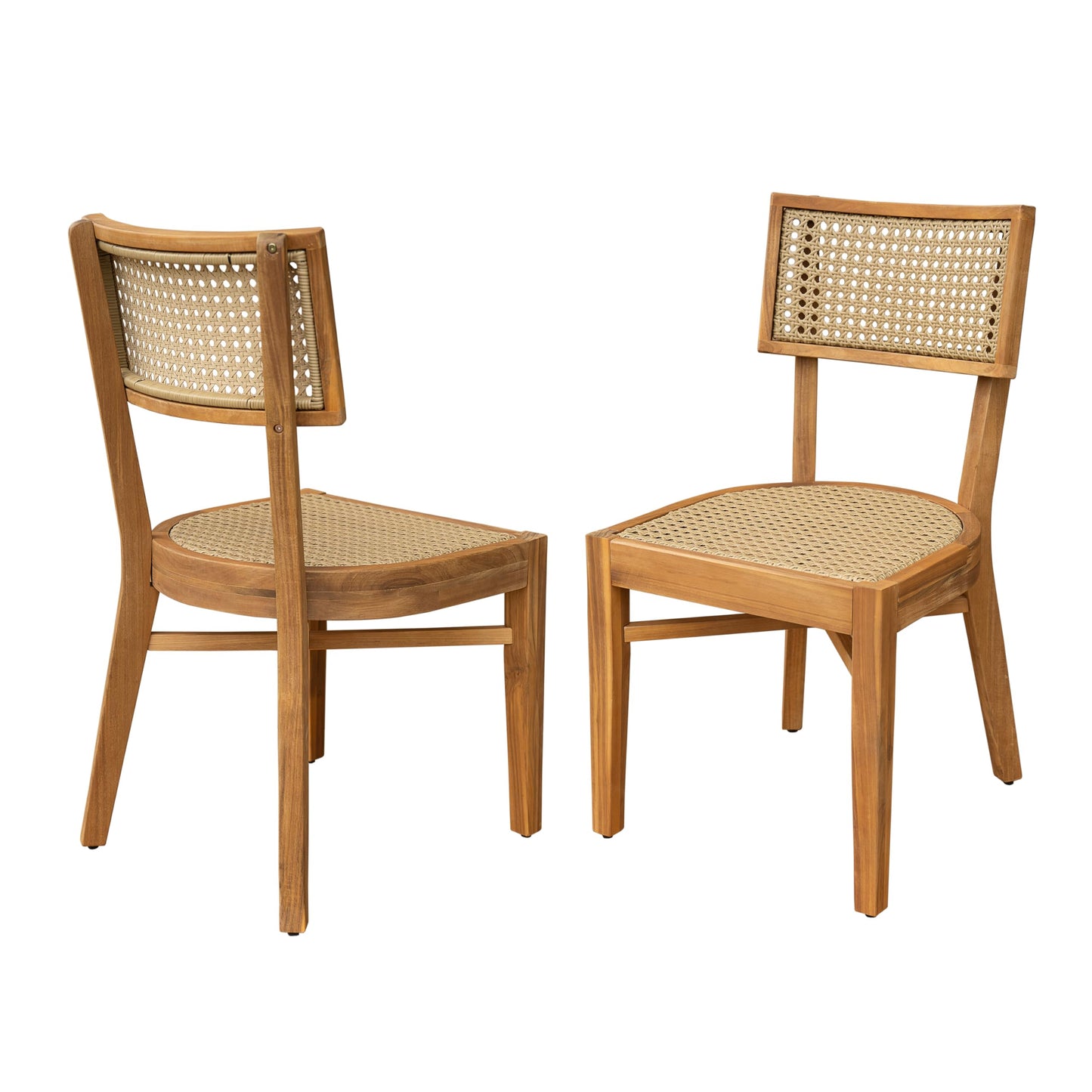 Christopher Knight Home Neeko Acacia Wood Patio Dining Chairs Set of 2, Wooden Outdoor Kitchen Side Chair, Wicker Garden Chair Set for Dining Table, Patio Furniture Extra Seat, Light Brown + Teak