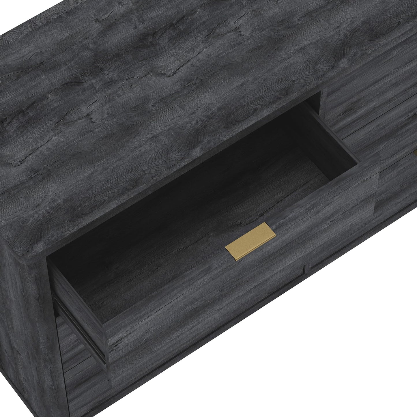 Manhattan Comfort Evelyn 60" Wide Modern Wood Dresser with 6 Drawers, Premium Storage Drawers with Rounded Edges and Brushed Gold Handles, Versatile Home Furniture, Charcoal Gray