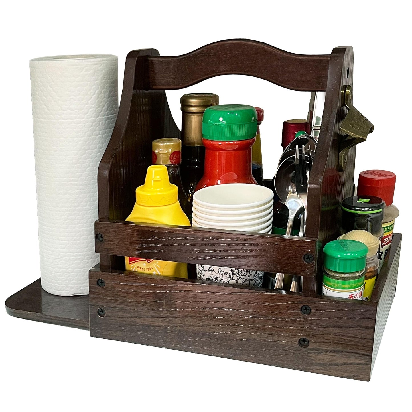 Grill Caddy for Outdoor Grill, BBQ Caddy with Paper Towel Holder and Beer Bottle Opener, Essential for Camping, Picnic Condiment and Kitchen Organizer, Gifts for Men and Women, Grilling Lovers