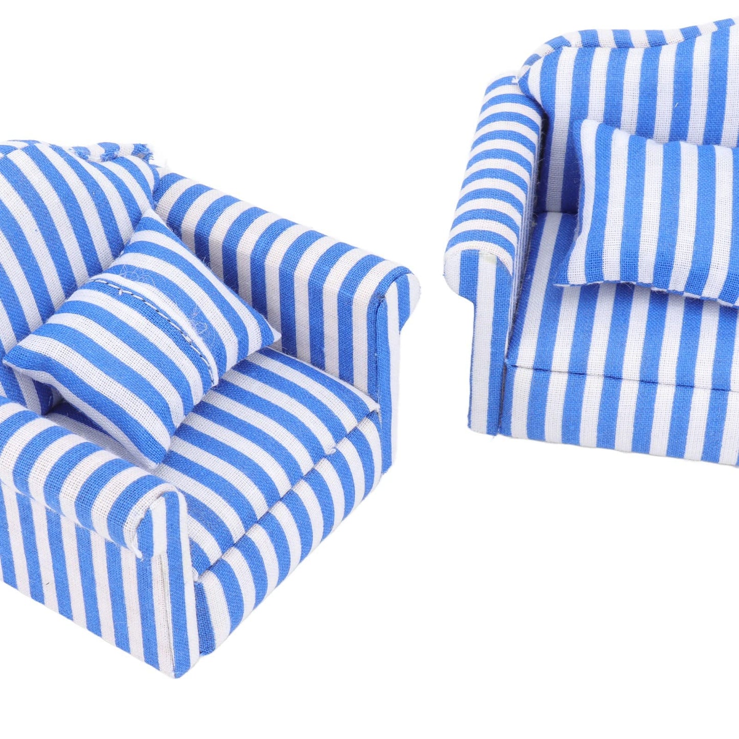 Miniature Dollhouse Sofa Set,3Pcs Pine Cloth Light Color Strip Blue 1:12 Scale Dollhouse Furniture for Collectors and Miniature Enthusiasts