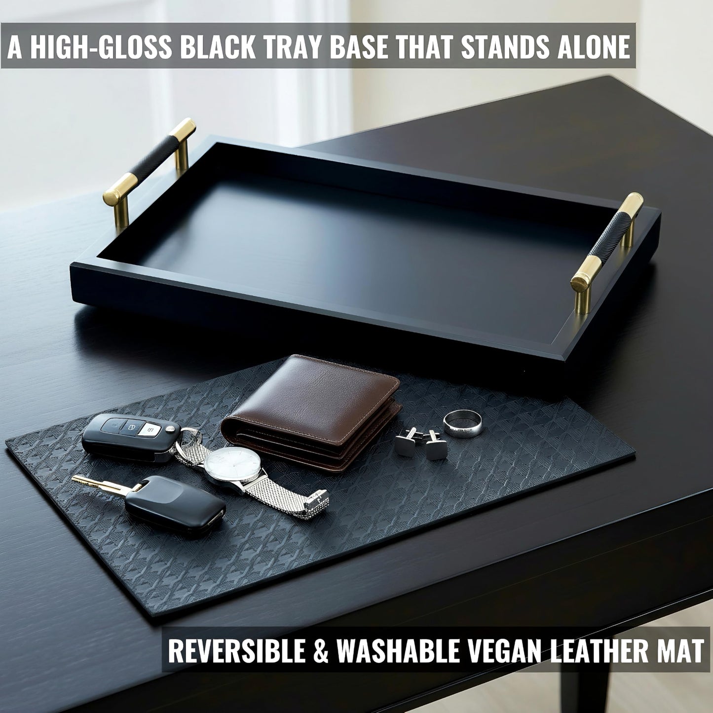 Bamboo Vanity Tray with 4 Tier Wooden Cologne Organizer in Grey