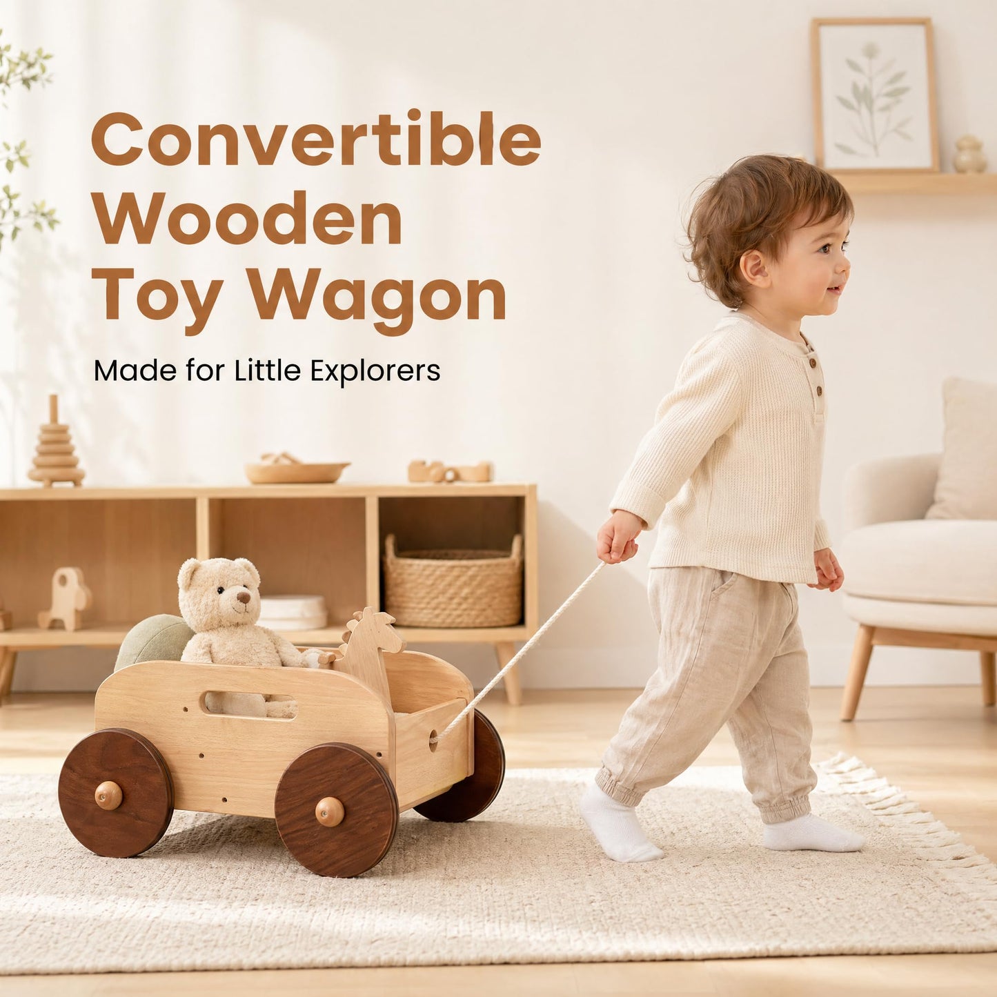 Woodtoe Wooden Baby Walker, Adjustable Speed Baby Push Walker, Montessori Push Toys for Babies Learning to Walk, Educational Walking Toys Gift for Toddler Boys Girls 1 2 3 Years Old