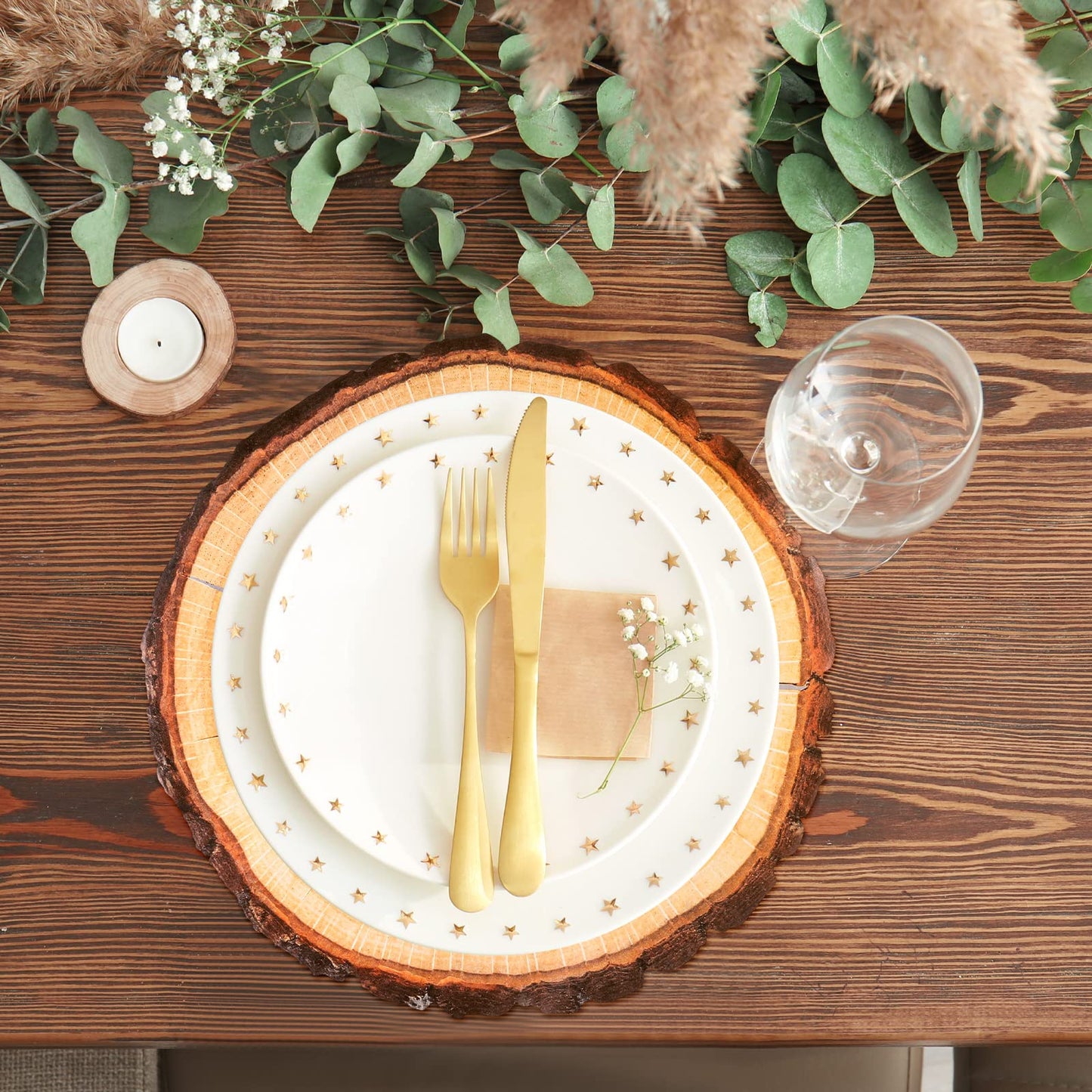 TaoBary 100 Pcs Disposable Wood Slice Woven Paper Placemats Rustic Charger Round Place Mat Bulk Table Paper Placemat for Farmhouse Birthday Wedding Dinner Baby Shower Hawaii Party Supply (Wood Slice)