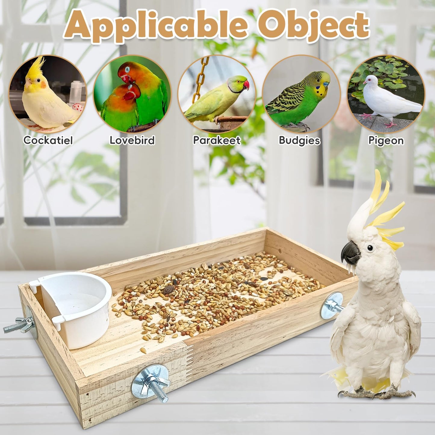 BNOSDM Wooden Bird Feeder for Cage Natural Wood Bird Foraging Box Food Dish for Small to Medium Birds Parrot Feeding Cups for Cockatiel, Lovebird, Parakeet, Budgies (Large)