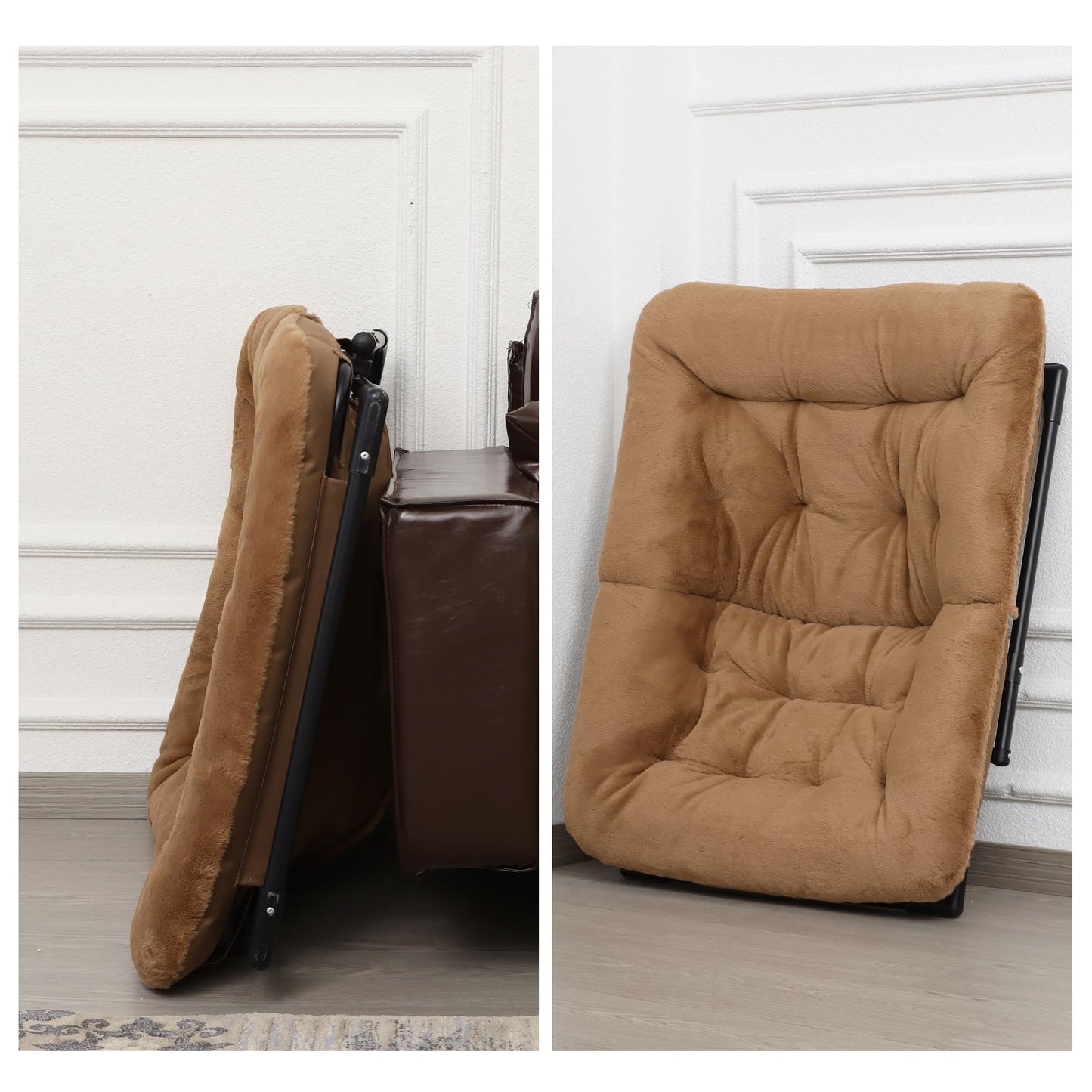 Mordchil HF Comfy Saucer Chair for Adults, Soft Faux Fur Bedroom Chair, Accent Dorm Chairs, Flexible Living Room Reading Chairs, Oversized Folding Seat for Teens, X-Large, Brown