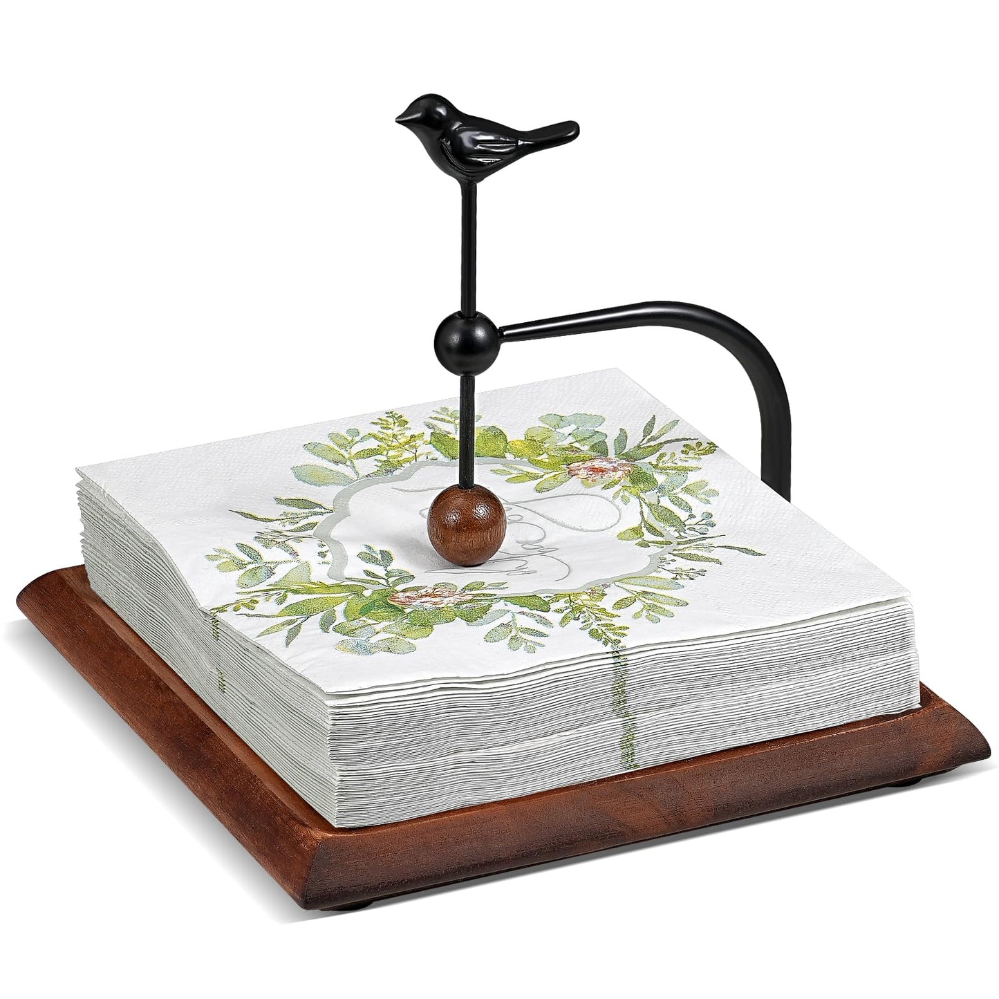 Tocemei Napkin Holder for Table with Unique Bird - shaped Design, Cocktail Napkin Holder. Wooden Base & Iron Build Ensure Stability and Durability. A Tasteful Decor for Kitchen, Living Room and Garden