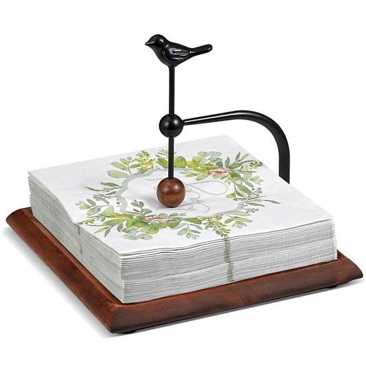 Tocemei Napkin Holder for Table with Unique Bird - shaped Design, Cocktail Napkin Holder. Wooden Base & Iron Build Ensure Stability and Durability. A Tasteful Decor for Kitchen, Living Room and Garden