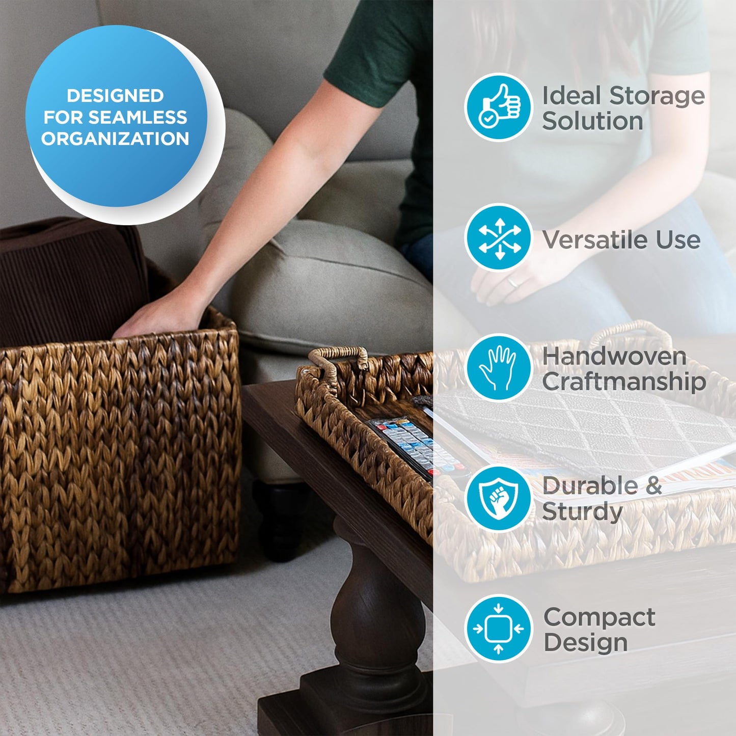 BIRDROCK HOME Woven Storage Cube - Abaca Seagrass Decorative Ottoman - Living Room Side Table - Store Blankets Pillows Magazines Books Remotes