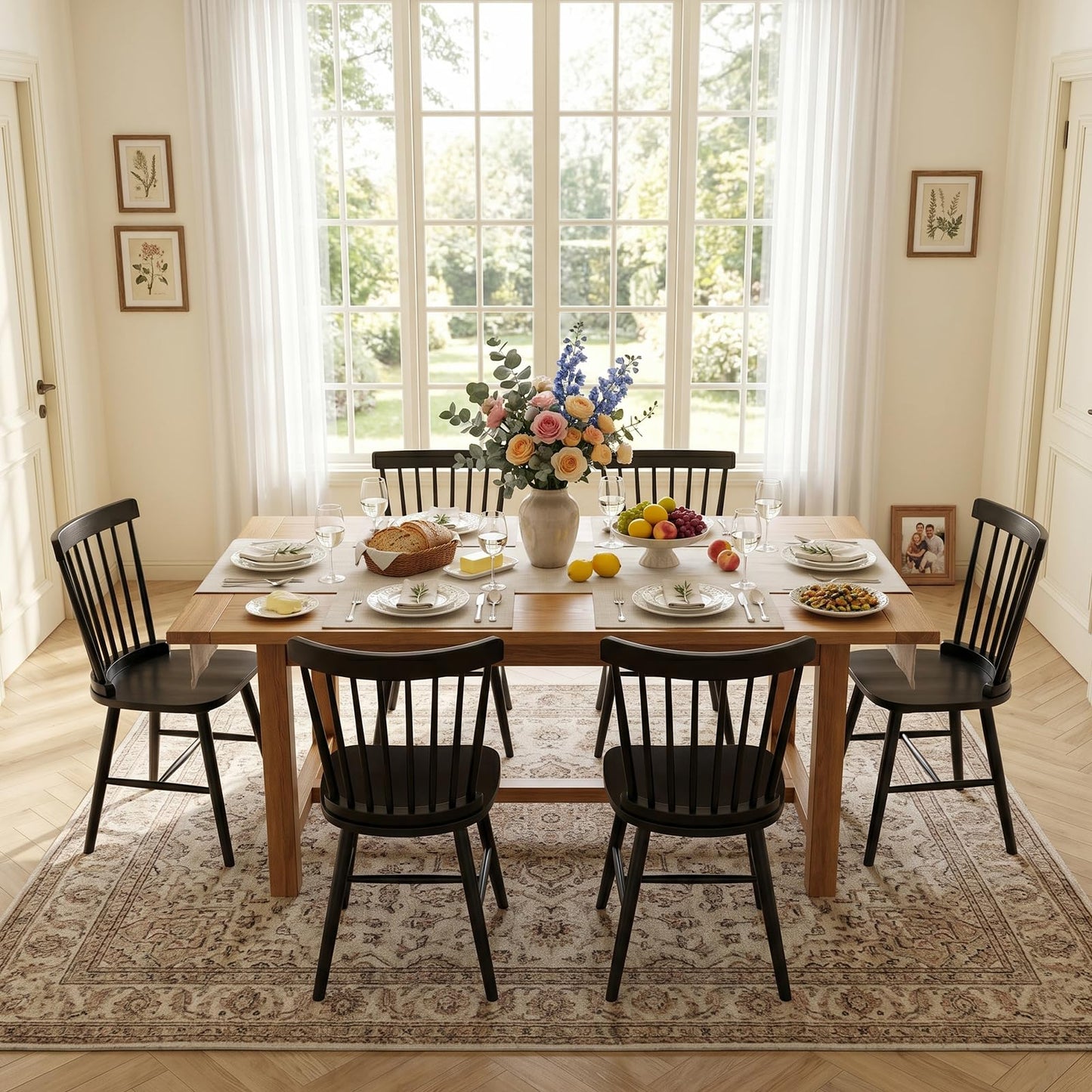 WOOW DEPOT Black Dining Chairs Set of 2, Farmhouse Windsor Spindle Back