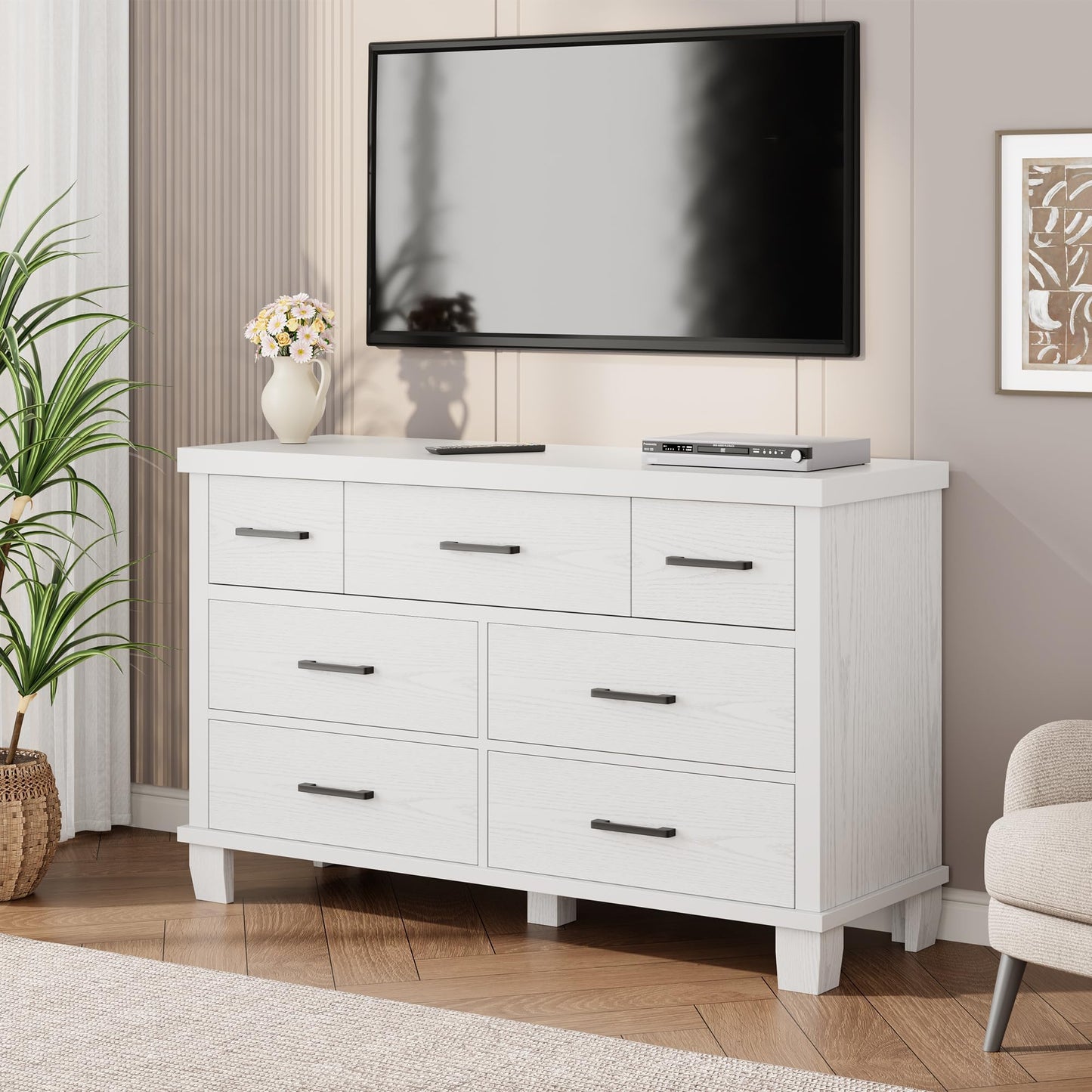 Garvee Dresser for Bedroom with 7 Drawers, 51" Wooden Dressers & Chests of Drawers with Metal Handles, TV Stand, Horizontal Dresser for Bedroom, Closet, Nursery, and Entryway