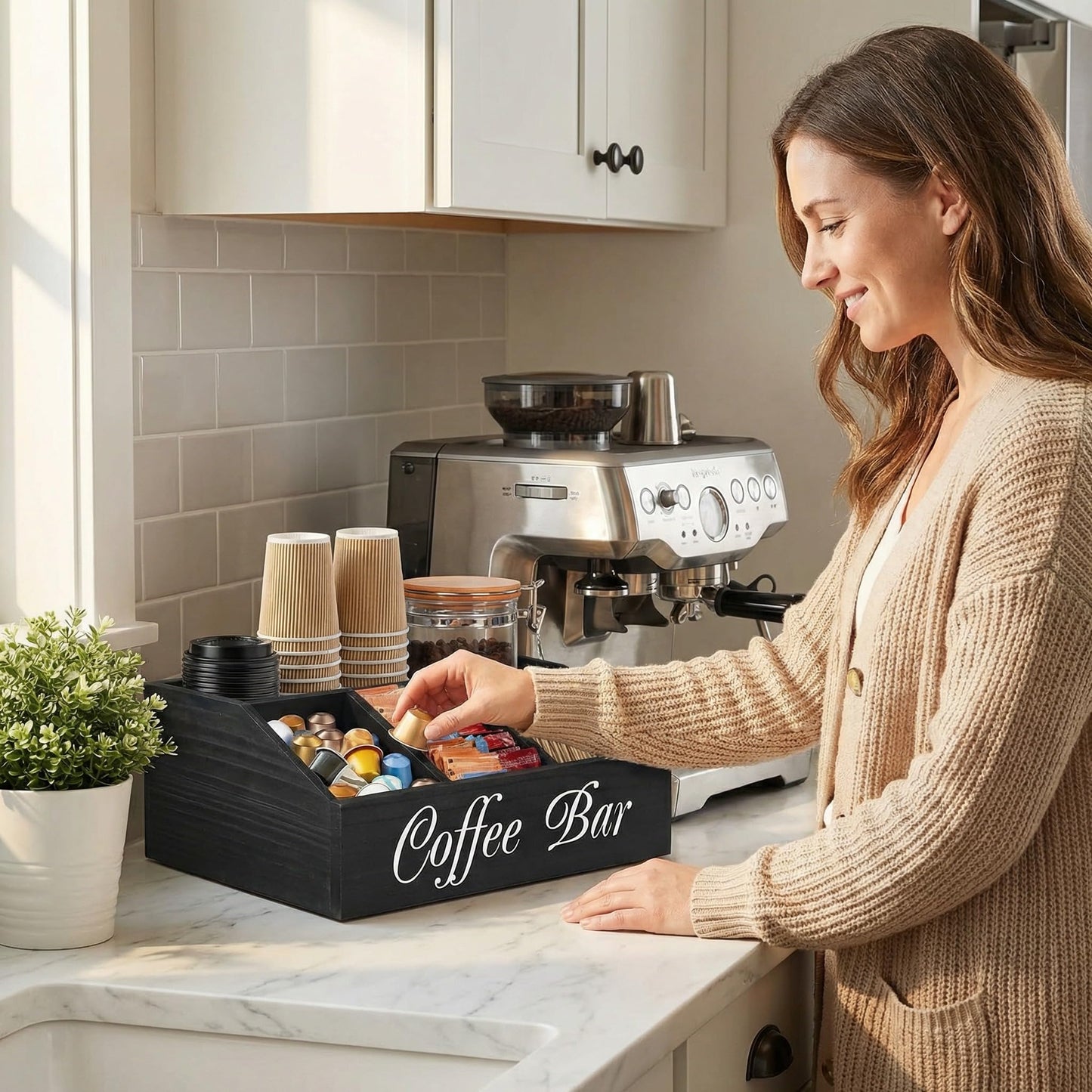 SHAXIXI Coffee Station Organizer - Double Layer with Drawers, Country Style Coffee Bar Organizer, Farmhouse Coffee Capsule Storage Basket, Natural Solid Wood Material, 12.6 x 8.5 x 5.2 inches