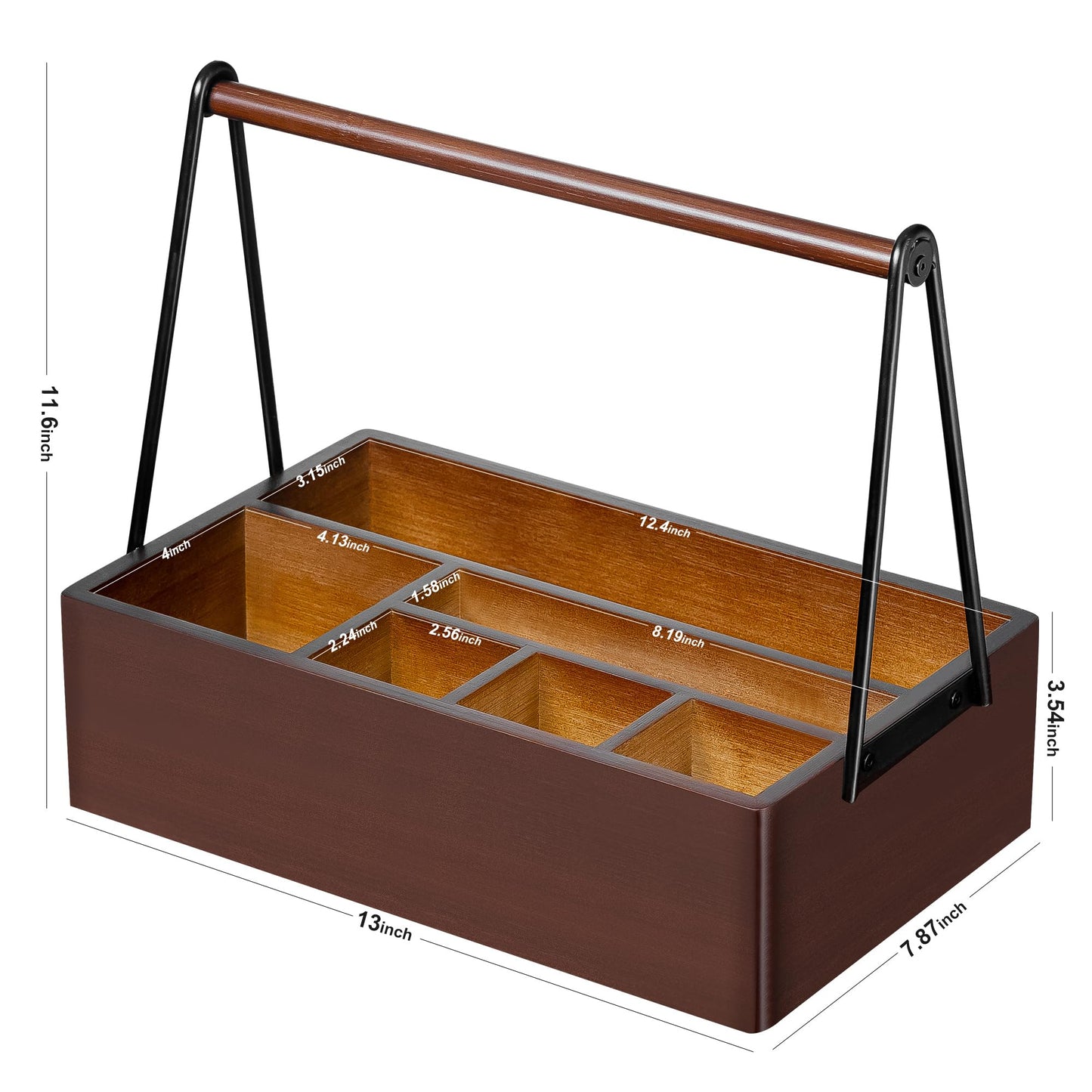 PTSTING Silverware Caddy with Handle Acacia Wood Utensil Holder Paper Plate Dispenser for Countertop Flatware Organizer Box for Spoons Forks Plates Cups Napkins