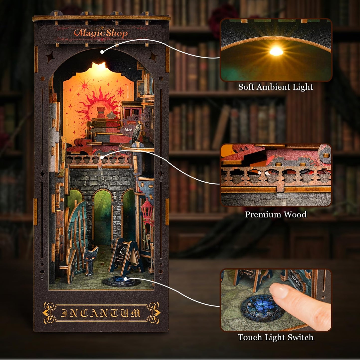 Rnfinewow Book Nook Kit Magic Steam Journey, 3D Wooden Puzzle with LED Lights, DIY Miniature Model Kit Room Home Decor, Holiday Birthday Christmas Day Gifts for Men Women Teens