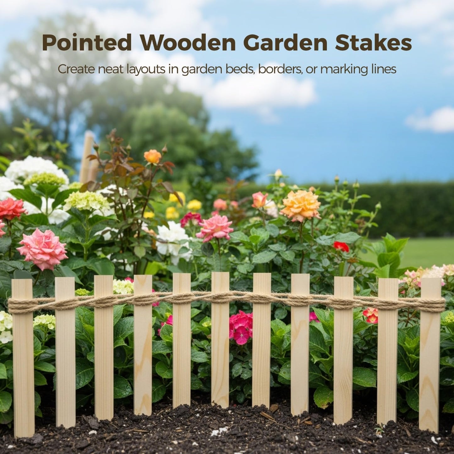 20 PCS Wooden Garden Stakes, 11.4 in Pointed Wood Stake for Plant Support, Survey Stake for Yard Marking, Sign Posts, Silt Fence Stakes for Landscaping Garden Farm Construction Use