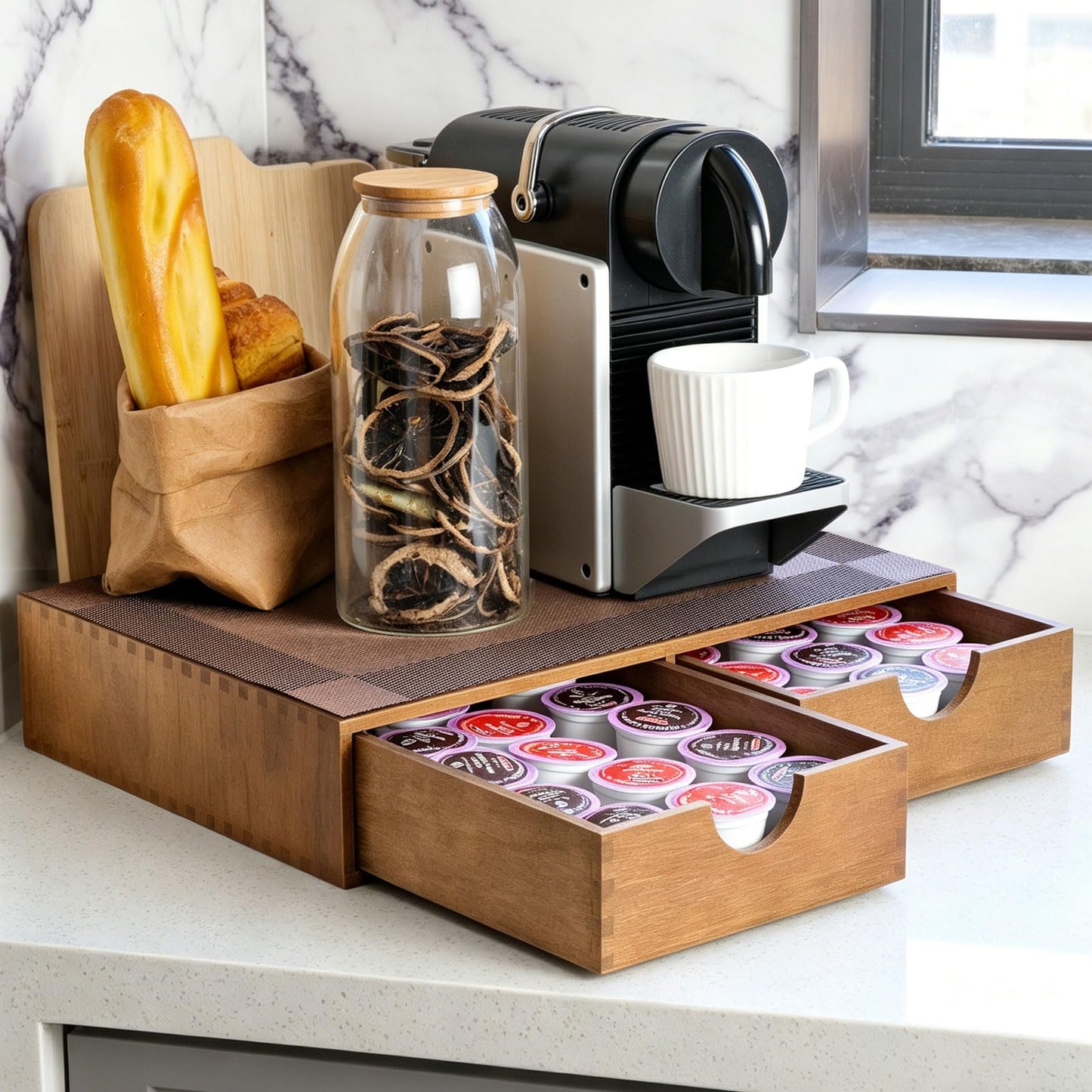 MonBel Wooden K Cup Organizer, Coffee Pod Storage Box, Coffee Pod Tea Organizer and Storage, Kcup Holder for Countertop Kitchen Office Coffee Bar, 30 Pod Capacity