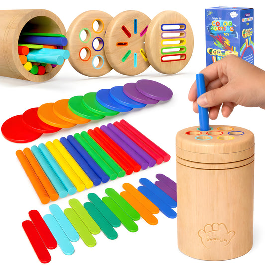 Bublo Baby Wooden Color Sorting Toy – Montessori Sorting Toy for Toddlers 1+ Years, Fine Motor & Sensory Learning, Object Permanence Toy