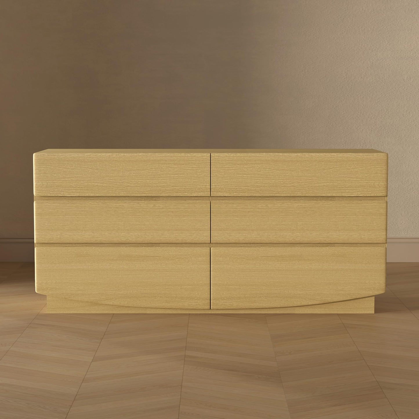 Manhattan Comfort Ardea Modern 6 Drawer Dresser, 72" Wide Minimalist Contemporary Storage, Smooth-Glide Handle-Free Drawers, Natural Oak