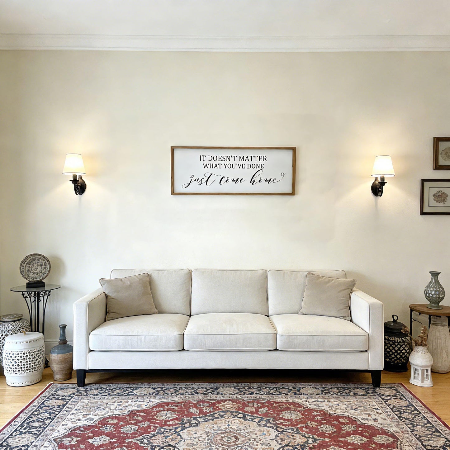 Sign Wall Decor Inspirational Quotes Wood Framed Kitchen Home Simple Hanging Wall Ar Decor Above Front Door Entryway, Family Love - 32'X12' (Just Come Home)
