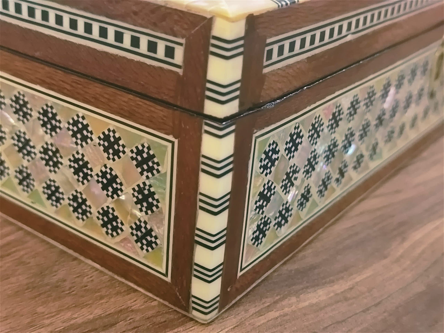 FAMA.store Handmade Egyptian Jewelry Box – Mother of Pearl Inlay – Decorative Wooden Trinket Box for Women Oriental Keepsake Storage Organizer (10.6" x 6.6" x 3"inch M09)
