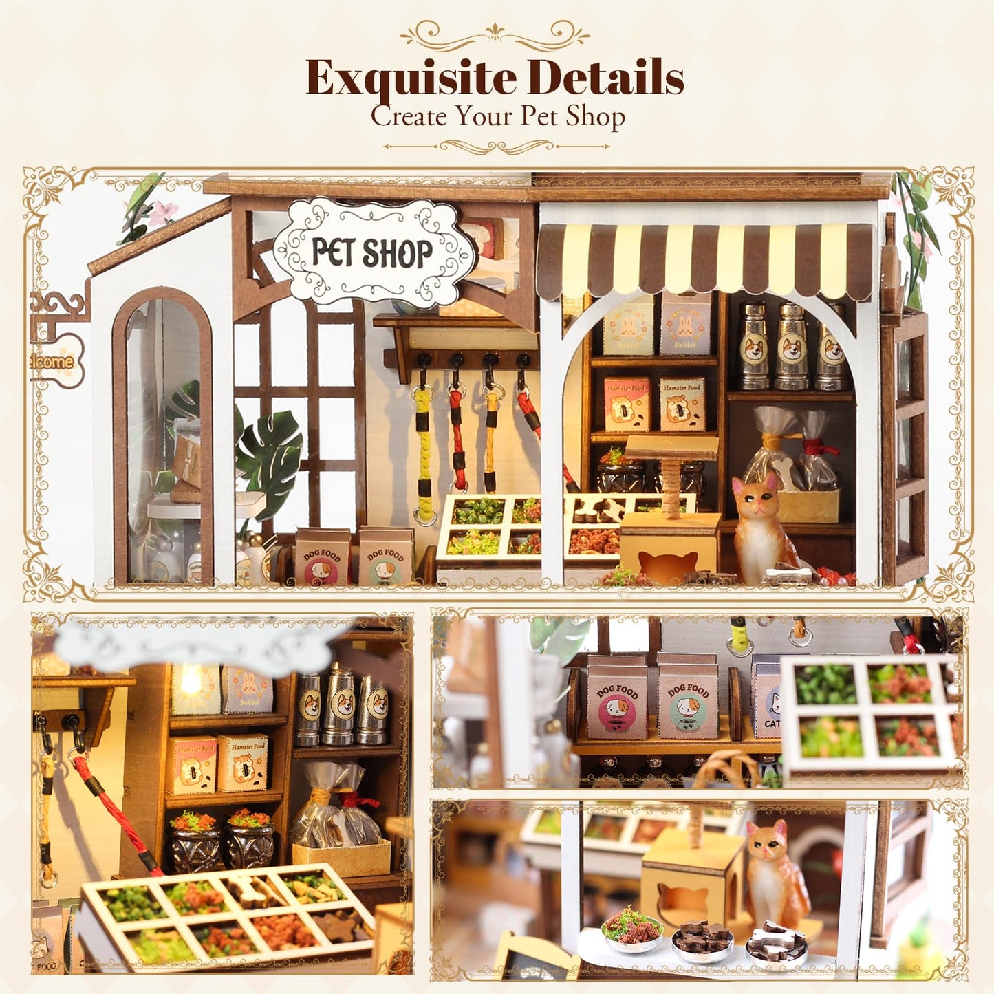DIY Book Nook Kit - Bookend Diorama with LED - 3D Wooden Puzzle DIY Miniature House Kits - Bookshelf Insert Decor - Booknook Dollhouse Crafts Hobbies Gifts for Adults (Pet Shop)