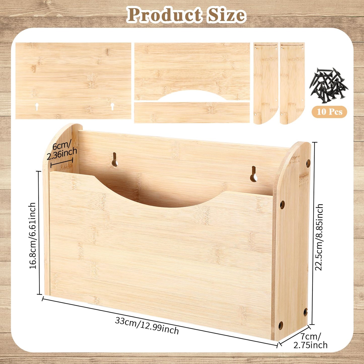 Suzile Wall Mounted File Holder Wood Magazine Holder Wall Hanging File Organizer for Office Mail Magazine Letter Paper Folder Organization (Wood Color)