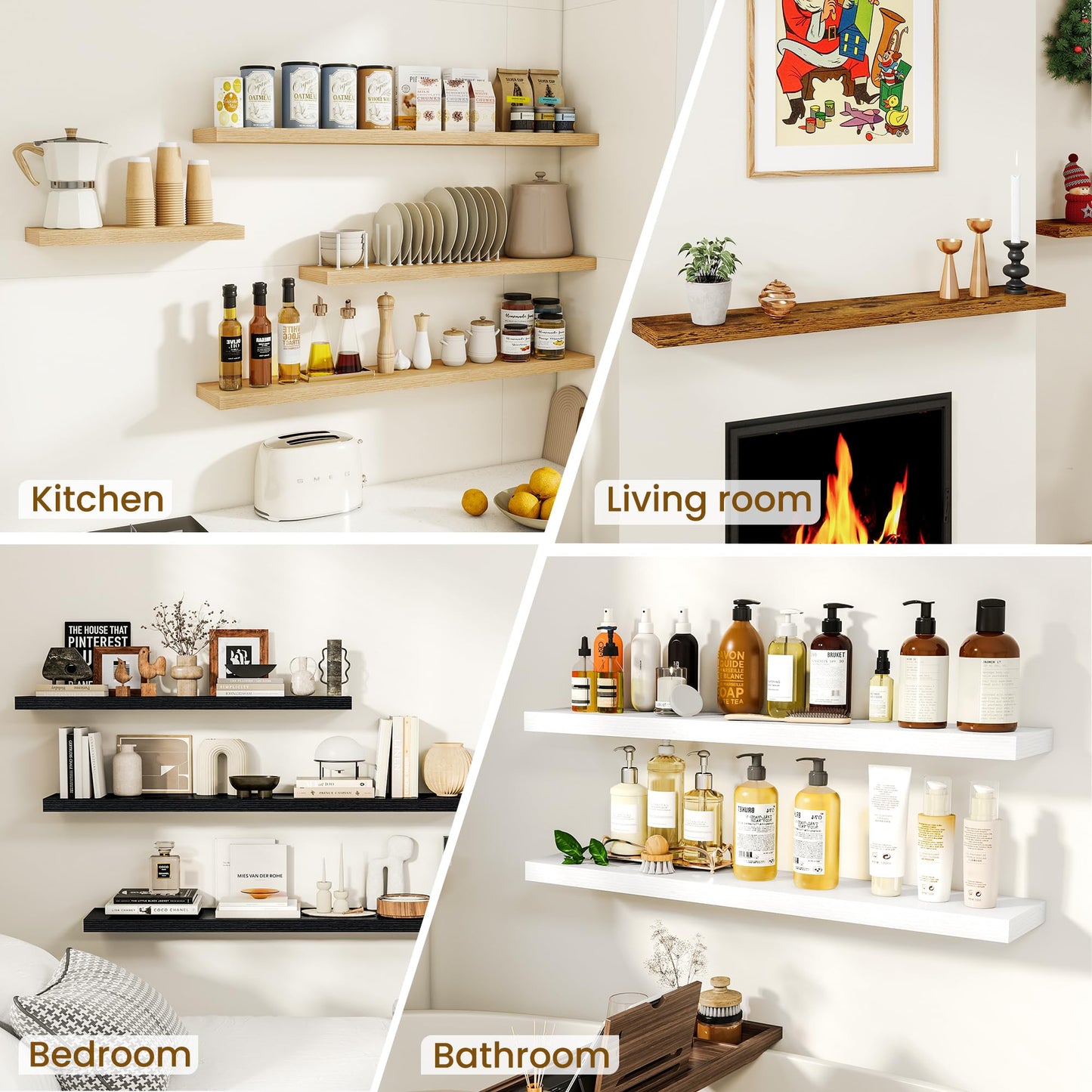 Dreamland Floating Shelves, 20Inch Rustic Wooden Wall Shelves for Bathroom|Bedroom|Kitchen, 2 Pack Deep Wall Mounted Book Shelf, Wood Storage Display Shelf for Home Decor, Rustic Brown